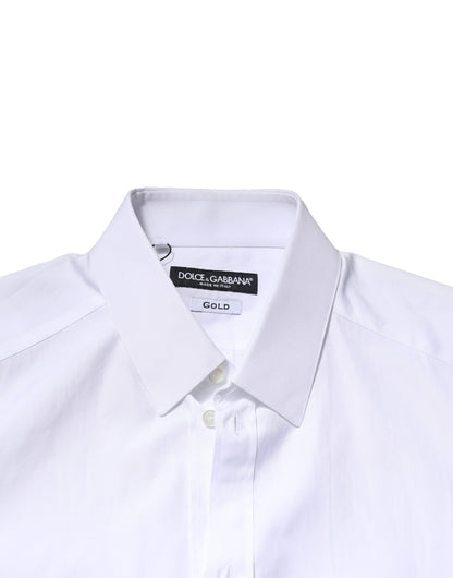 Dolce & Gabbana White GOLD Cotton Long Sleeves Men Formal Shirt