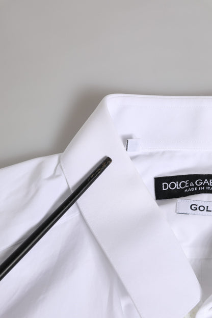Dolce & Gabbana White GOLD Cotton Long Sleeves Men Formal Shirt