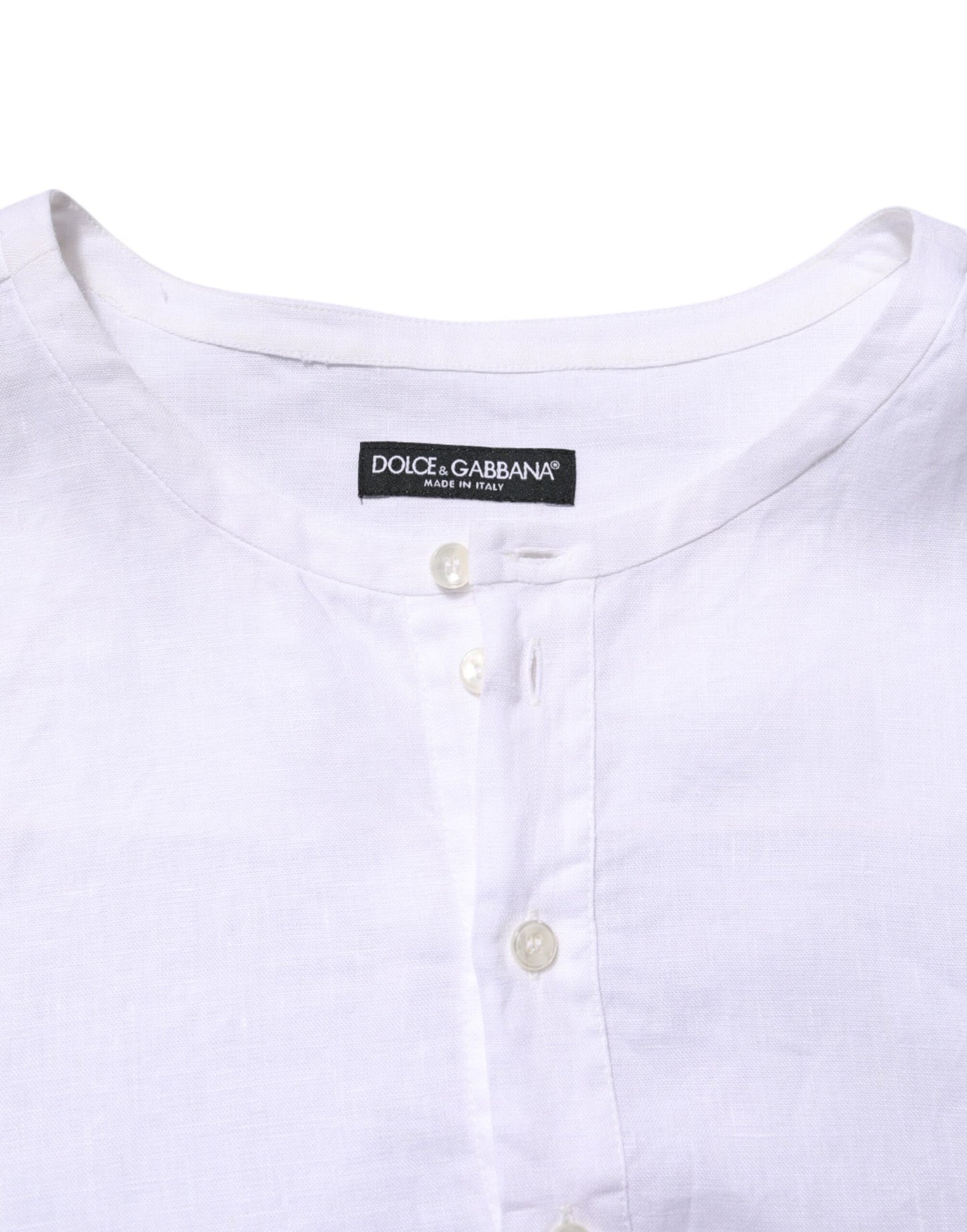 Dolce & Gabbana White Linen Long Sleeves Casual Men Shirt