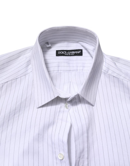 Dolce & Gabbana White Stripes Cotton Long Sleeve Formal Shirt