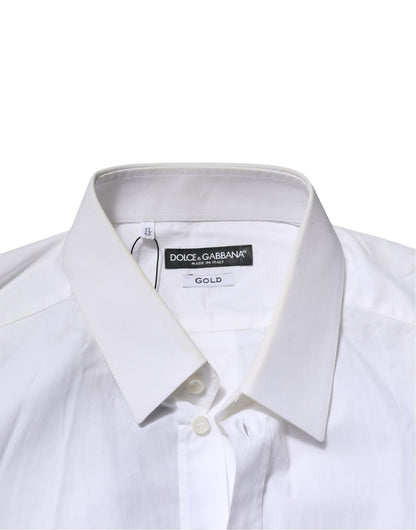 Dolce & Gabbana White GOLD Cotton Men Dress Formal Shirt
