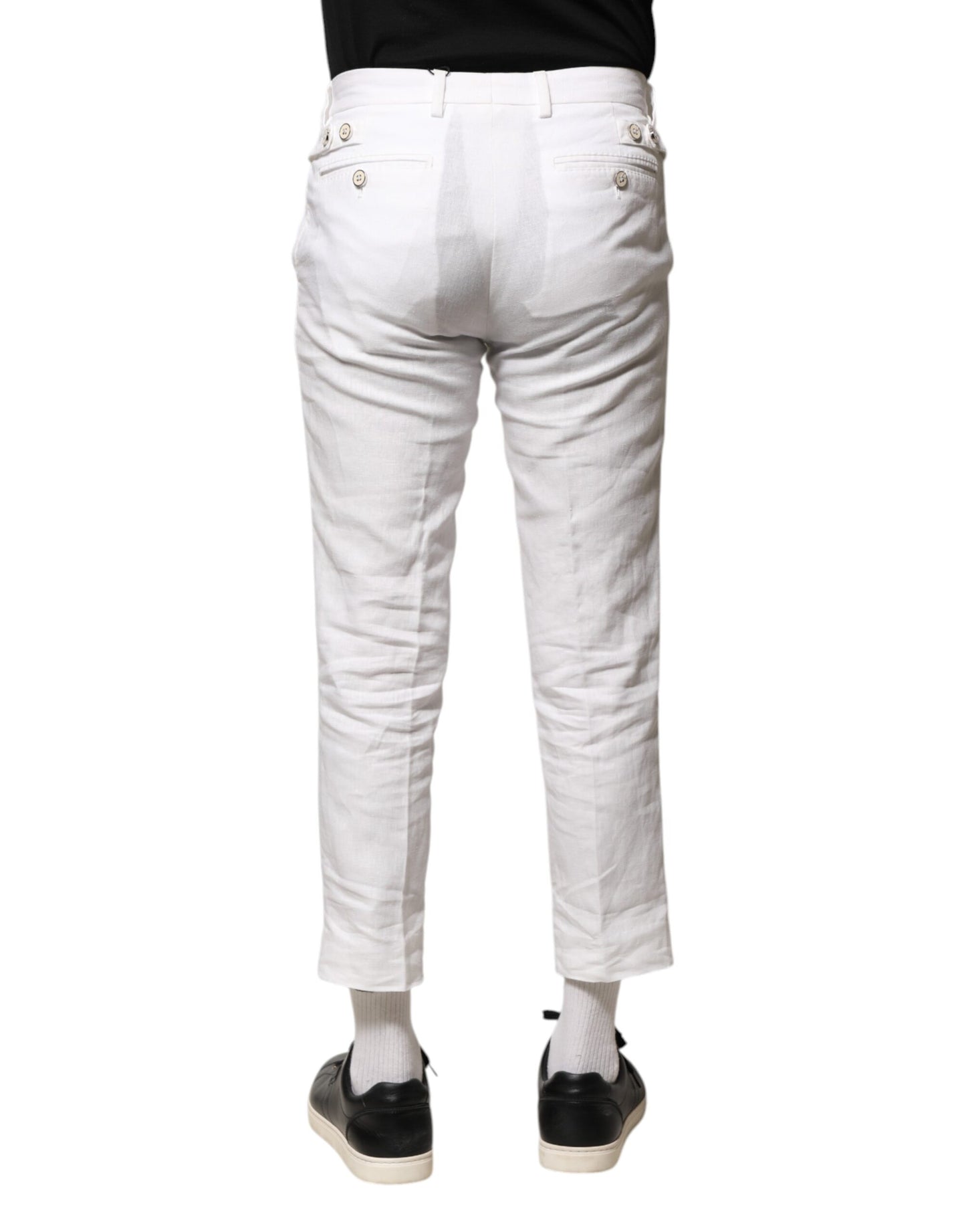 Dolce & Gabbana White Linen Mid Waist Cropped Pants