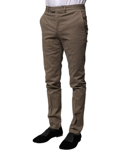 BENCIVENGA Brown Cotton Tapered Formal Dress Pants