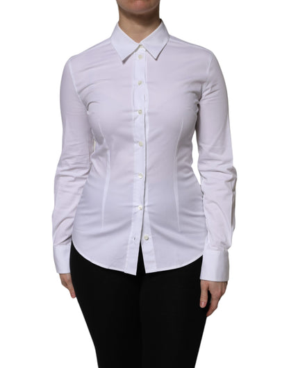 Dolce & Gabbana White Cotton Collared Long Sleeves Blouse Top