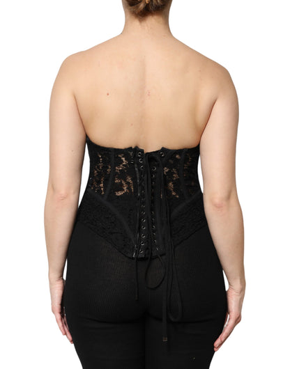 Dolce & Gabbana Black Cotton Floral Lace Corset Bustier Top