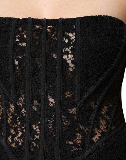 Dolce & Gabbana Black Cotton Floral Lace Corset Bustier Top