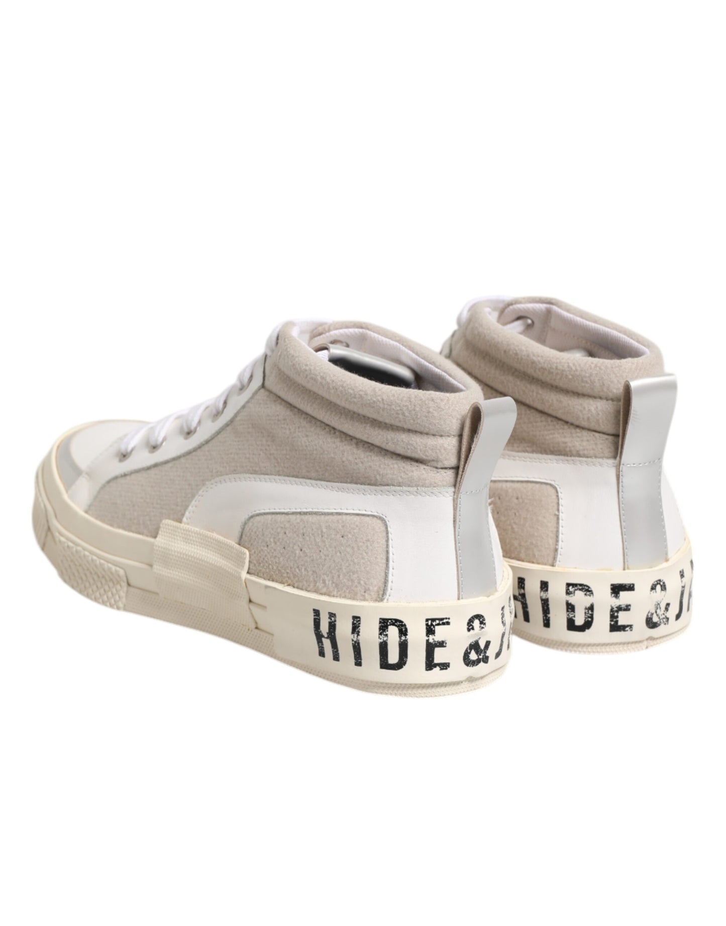 HIDE & JACK White Beige Lace Up Mid Top Casual Sneakers Shoes