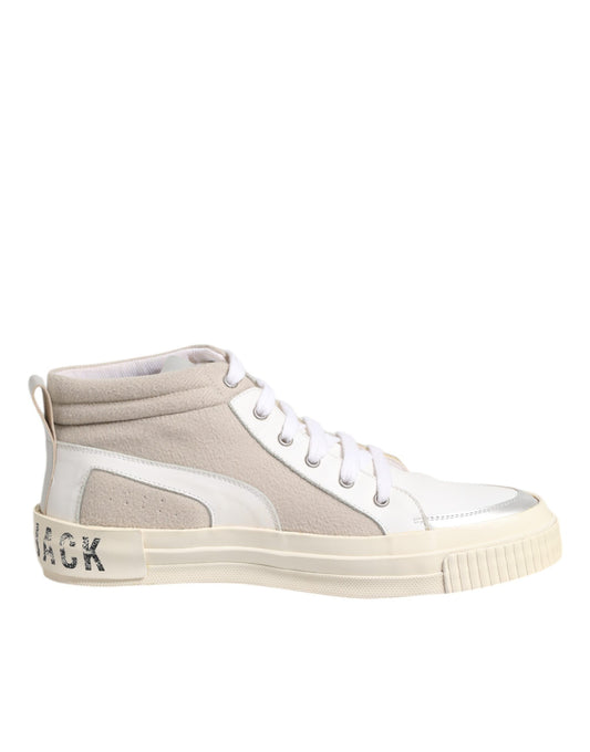 HIDE & JACK White Beige Lace Up Mid Top Casual Sneakers Shoes