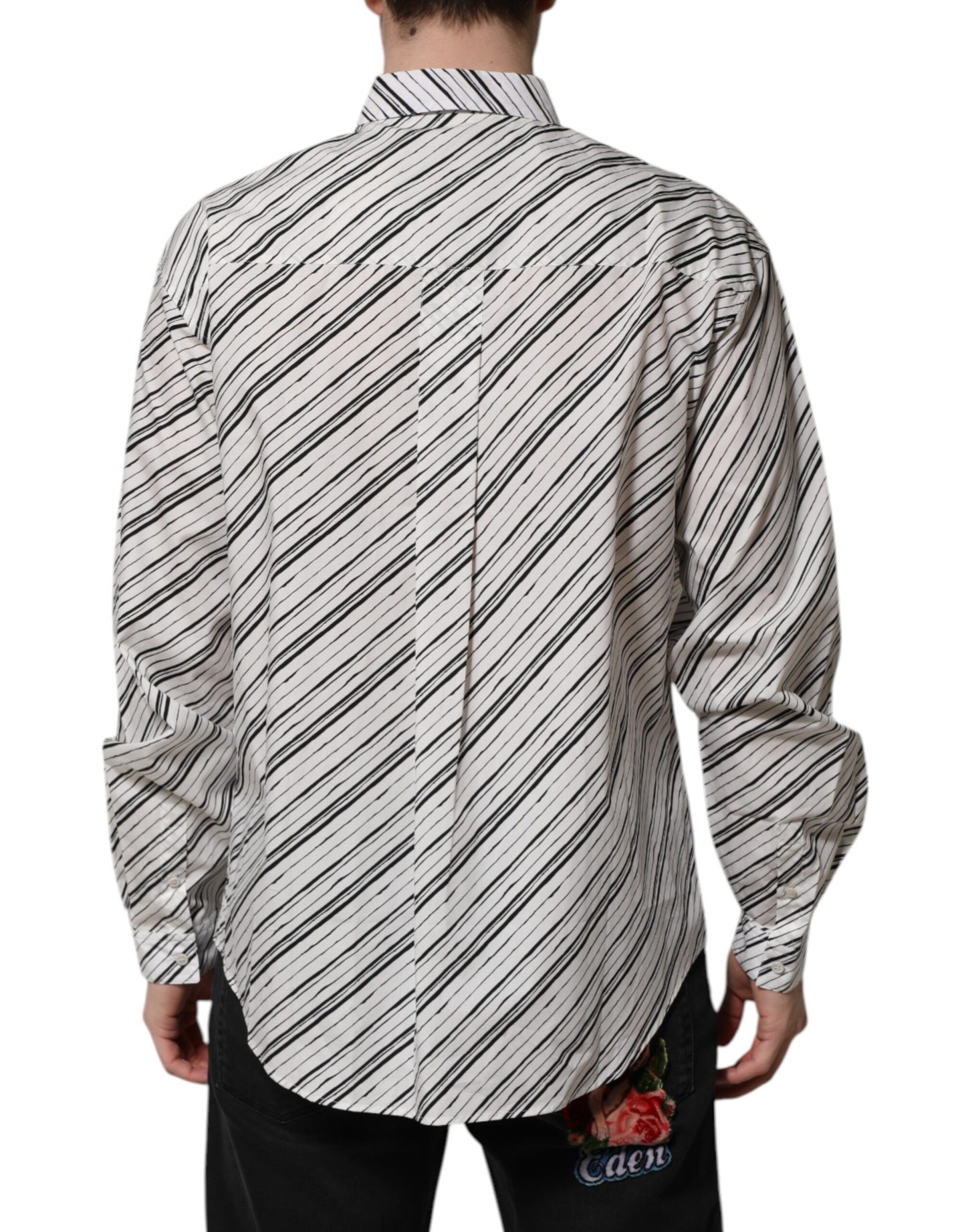 Dolce & Gabbana White Striped Long Sleeves Men Formal Shirt