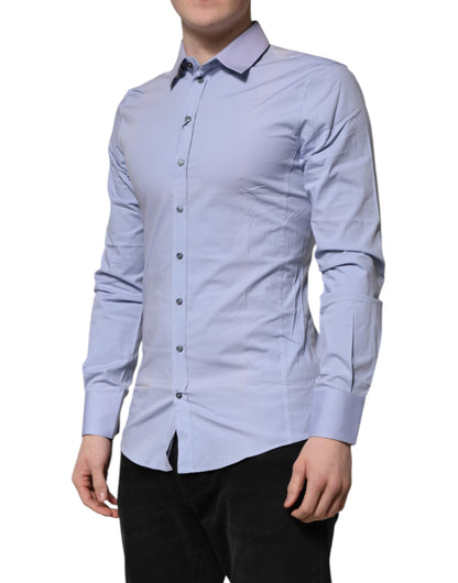 Dolce & Gabbana Blue Cotton SICILIA Long Sleeves Dress Shirt