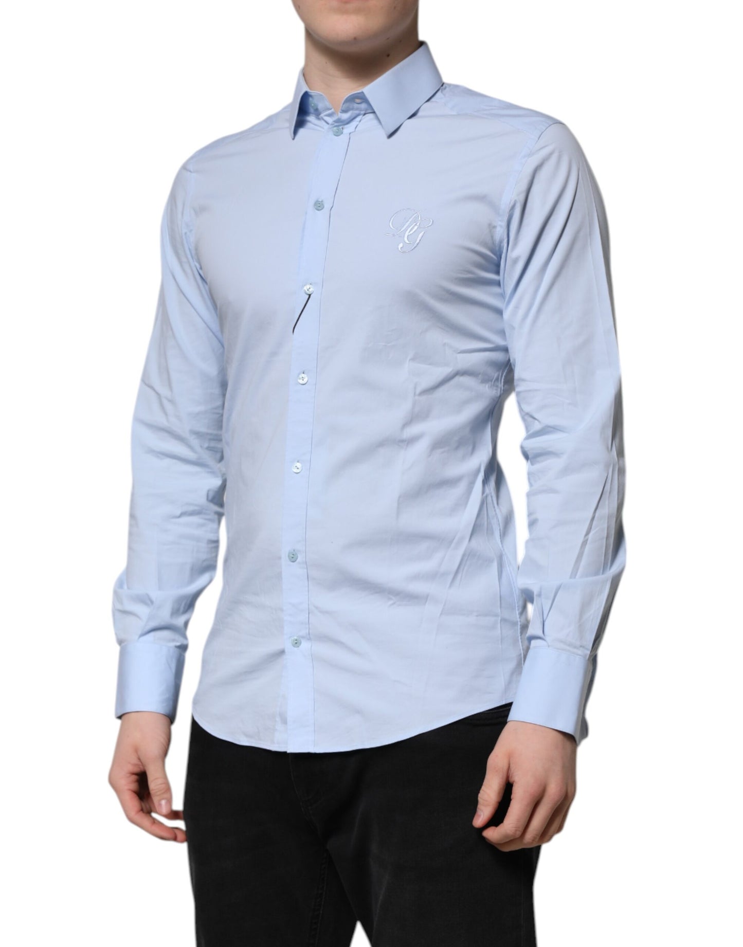 Dolce & Gabbana Sky Blue Cotton GOLD Long Sleeves Dress Shirt