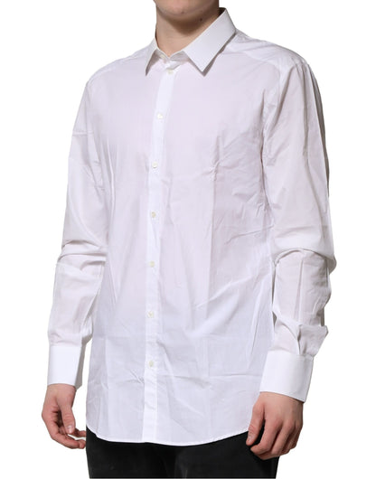 Dolce & Gabbana White Cotton GOLD Long Sleeves Dress Men Shirt