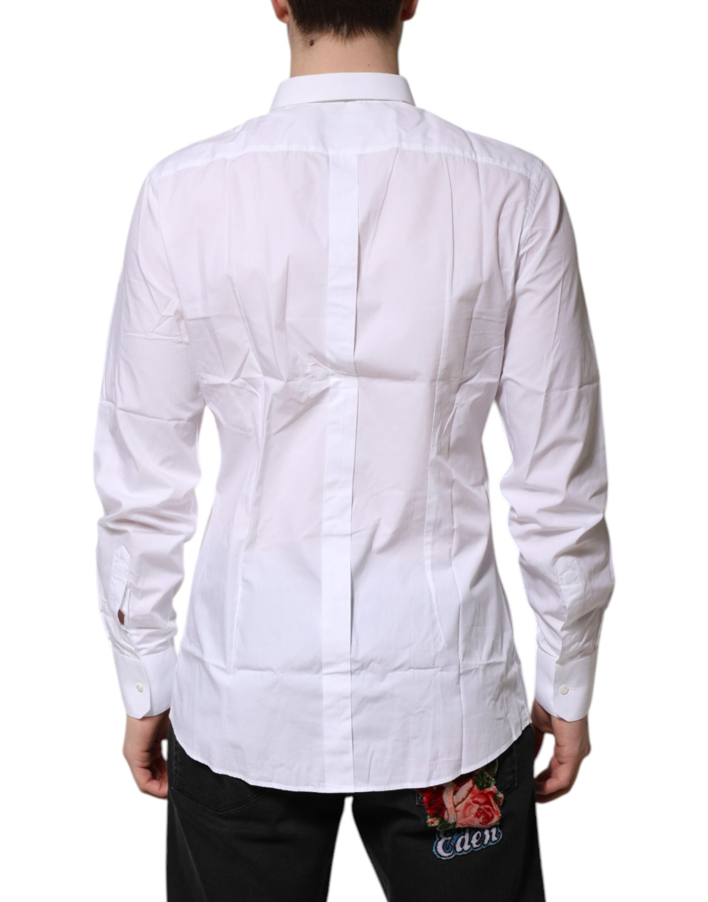 Dolce & Gabbana White Cotton GOLD Long Sleeves Dress Shirt