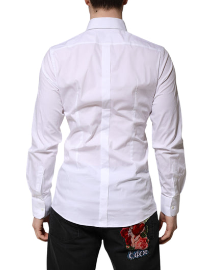 Dolce & Gabbana White Cotton GOLD Long Sleeve Men Dress Shirt