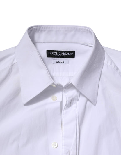 Dolce & Gabbana White Cotton GOLD Long Sleeves Dress Shirt