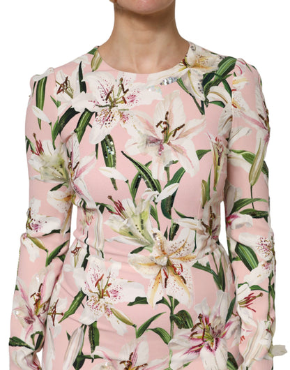 Dolce & Gabbana Pink Lily Viscose Sheath Stretch Midi Dress