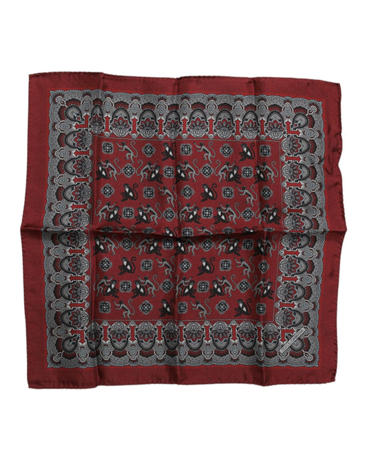 Dolce & Gabbana Maroon Monkey Print Silk Square Foulard Scarf