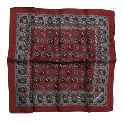 Dolce & Gabbana Maroon Monkey Print Silk Square Foulard Scarf