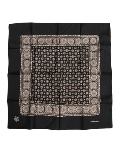 Dolce & Gabbana Black Brown Patterned Square Foulard Scarf