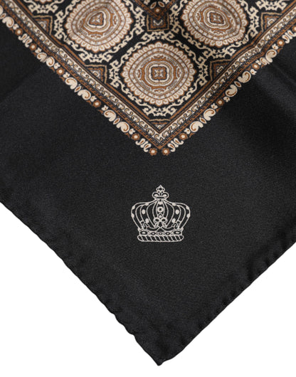 Dolce & Gabbana Black Brown Patterned Square Foulard Scarf