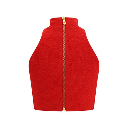 Balmain Red Fleece Wool Top