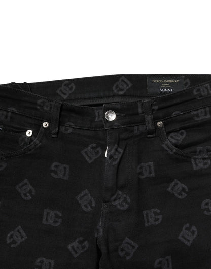 Dolce & Gabbana Black Cotton DG Logo Skinny Men Denim Jeans
