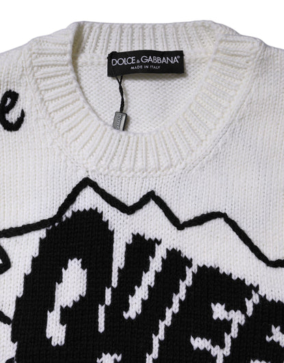 Dolce & Gabbana White Wool Knit Crew Neck Pullover Sweater