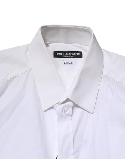 Dolce & Gabbana White GOLD Cotton Collared Dress Shirt Top