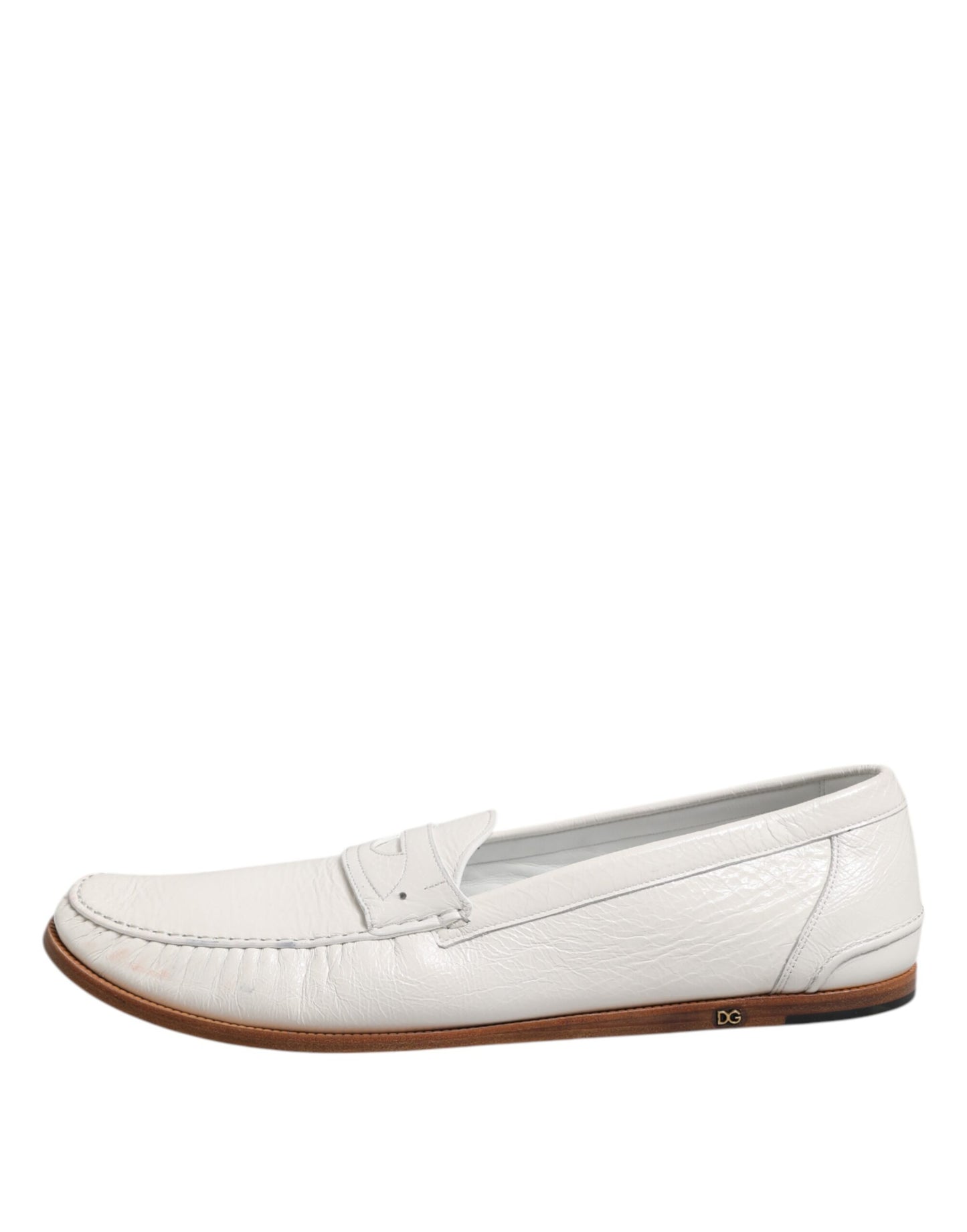 Dolce & Gabbana White Leather Loafers Moccasins Slip On Shoes