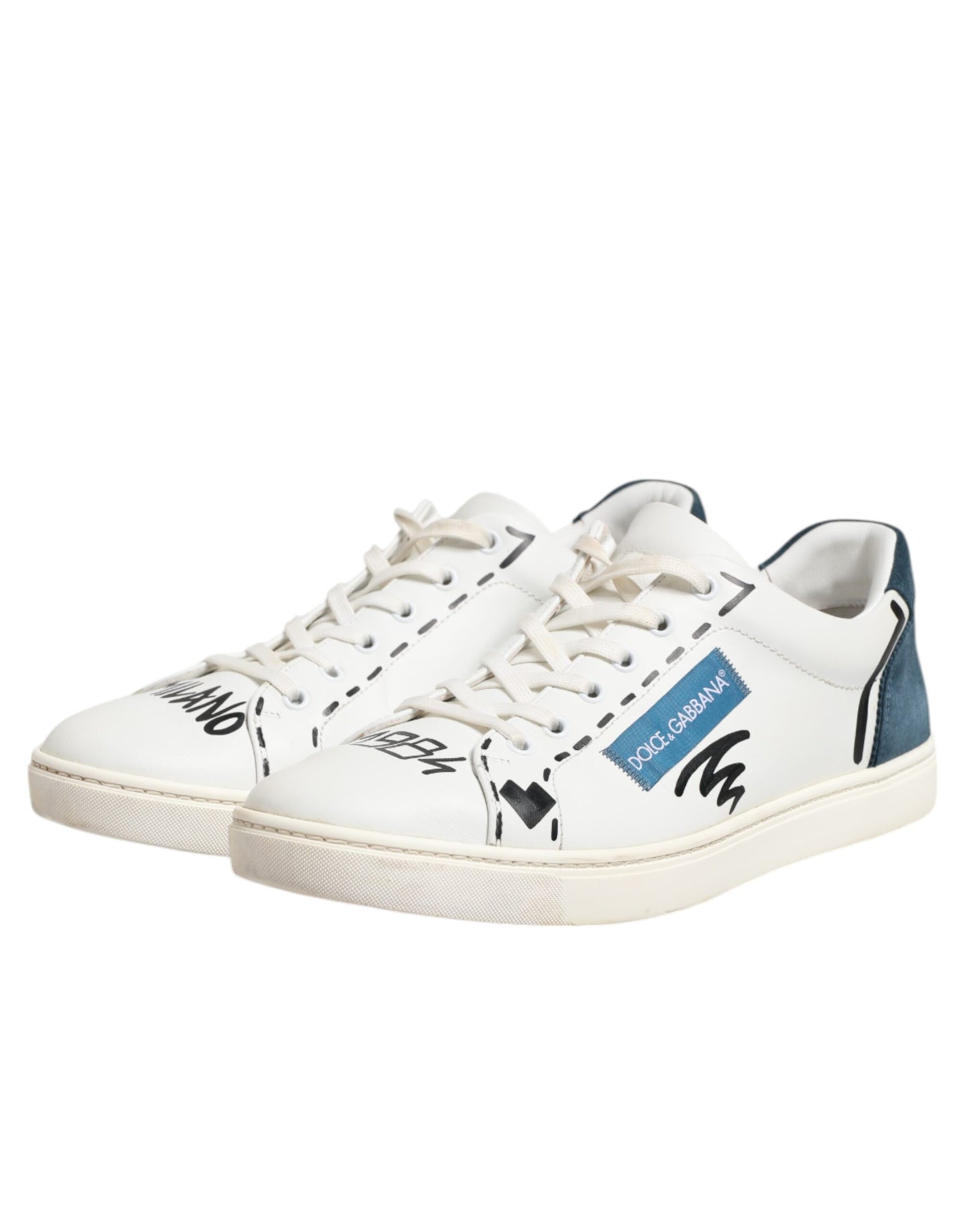 Dolce & Gabbana White Leather Printed Low Top Sneakers Shoes
