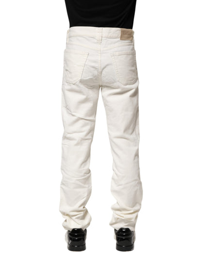 Jeckerson White Cotton Stretch Straight Fit Men Denim Jeans