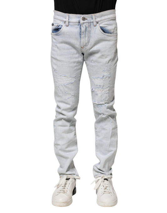 Dolce & Gabbana Light Blue Tattered Skinny Denim Jeans