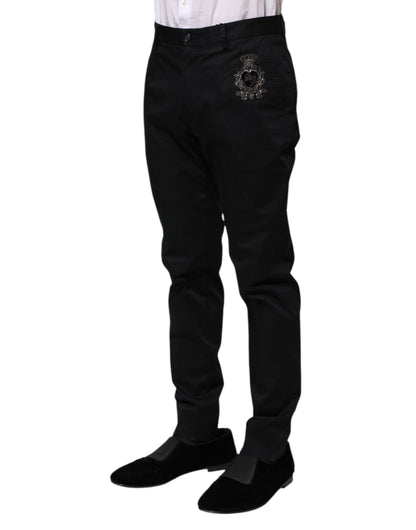 Dolce & Gabbana Dark Blue Logo Cotton Dress Pants