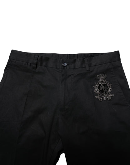 Dolce & Gabbana Dark Blue Logo Cotton Dress Pants