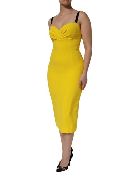 Dolce & Gabbana Yellow Polyester Sleeveless Sheath Midi Dress