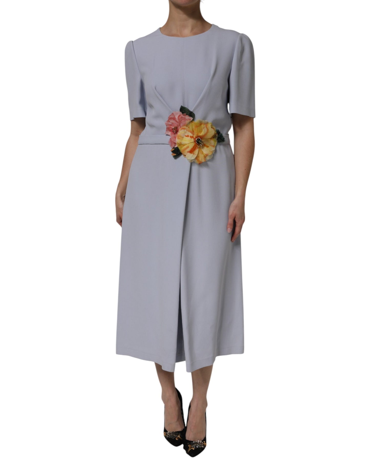 Dolce & Gabbana Gray Viscose ShortSleeve Sheath Midi Dress