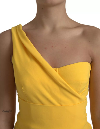 Dolce & Gabbana Yellow One Shoulder Slit Sheath Midi Dress