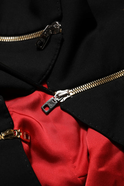 Dolce & Gabbana Black Wool Zipper Detailing Blazer Jacket