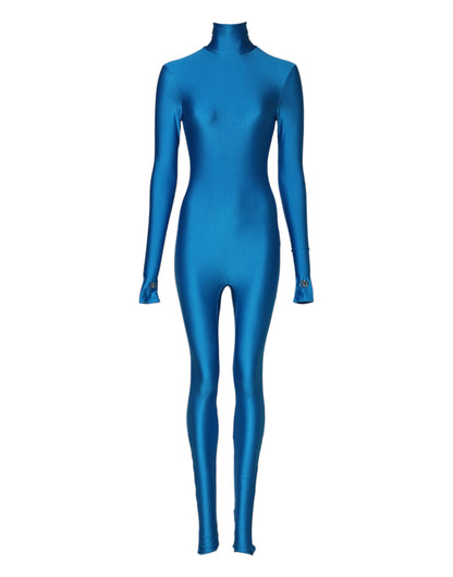 Dolce & Gabbana Blue Nylon Turtleneck Bodycon Jumpsuit Dress