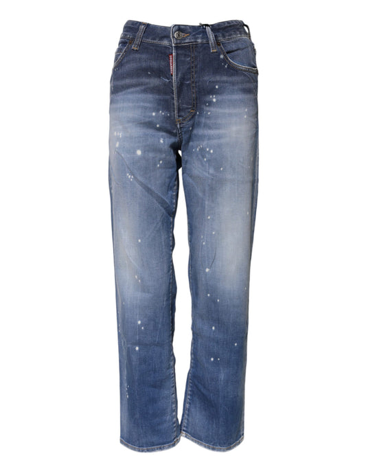 Dsquared² Blue Washed Cotton Mid Waist Straight Jeans
