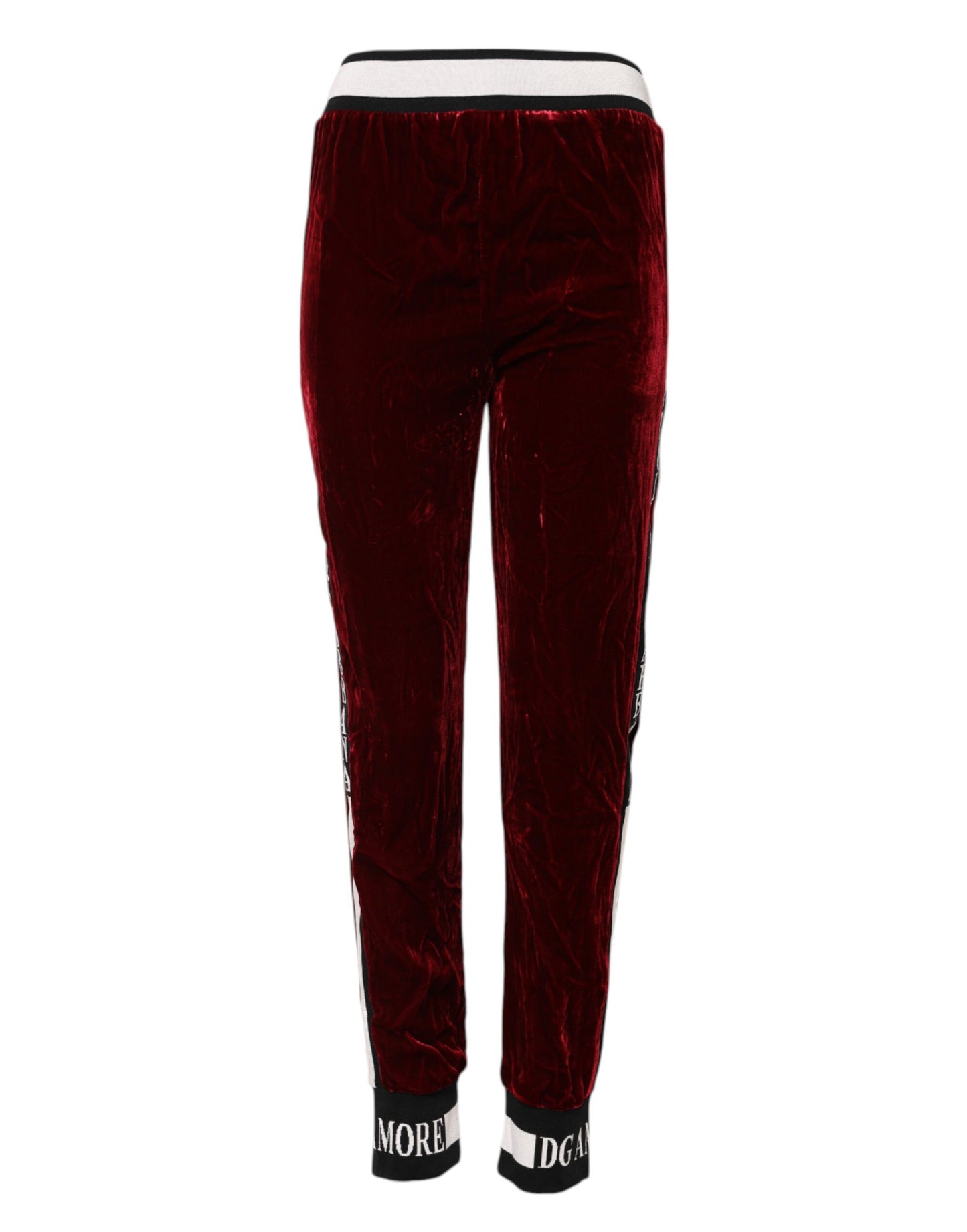 Dolce & Gabbana Red Viscose DG Logo Mid Waist Pants