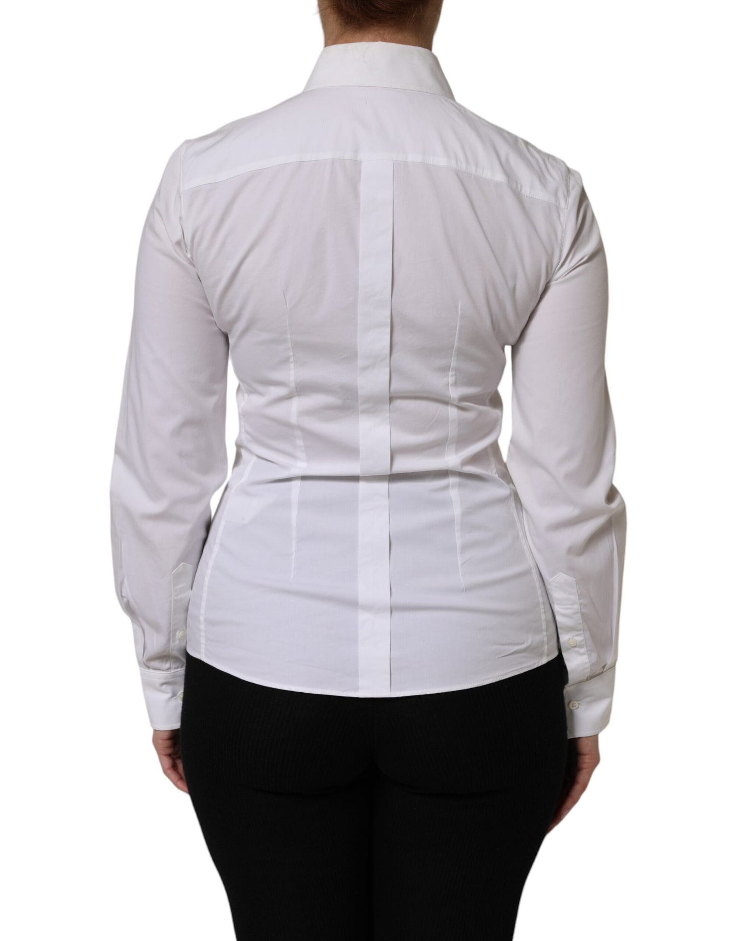 Dolce & Gabbana White Cotton Collared Long Sleeves Top Shirt