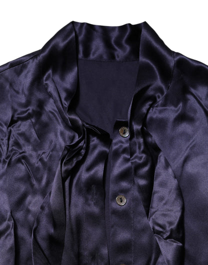Dolce & Gabbana Dark Purple Silk Ascot Collared Blouse Top