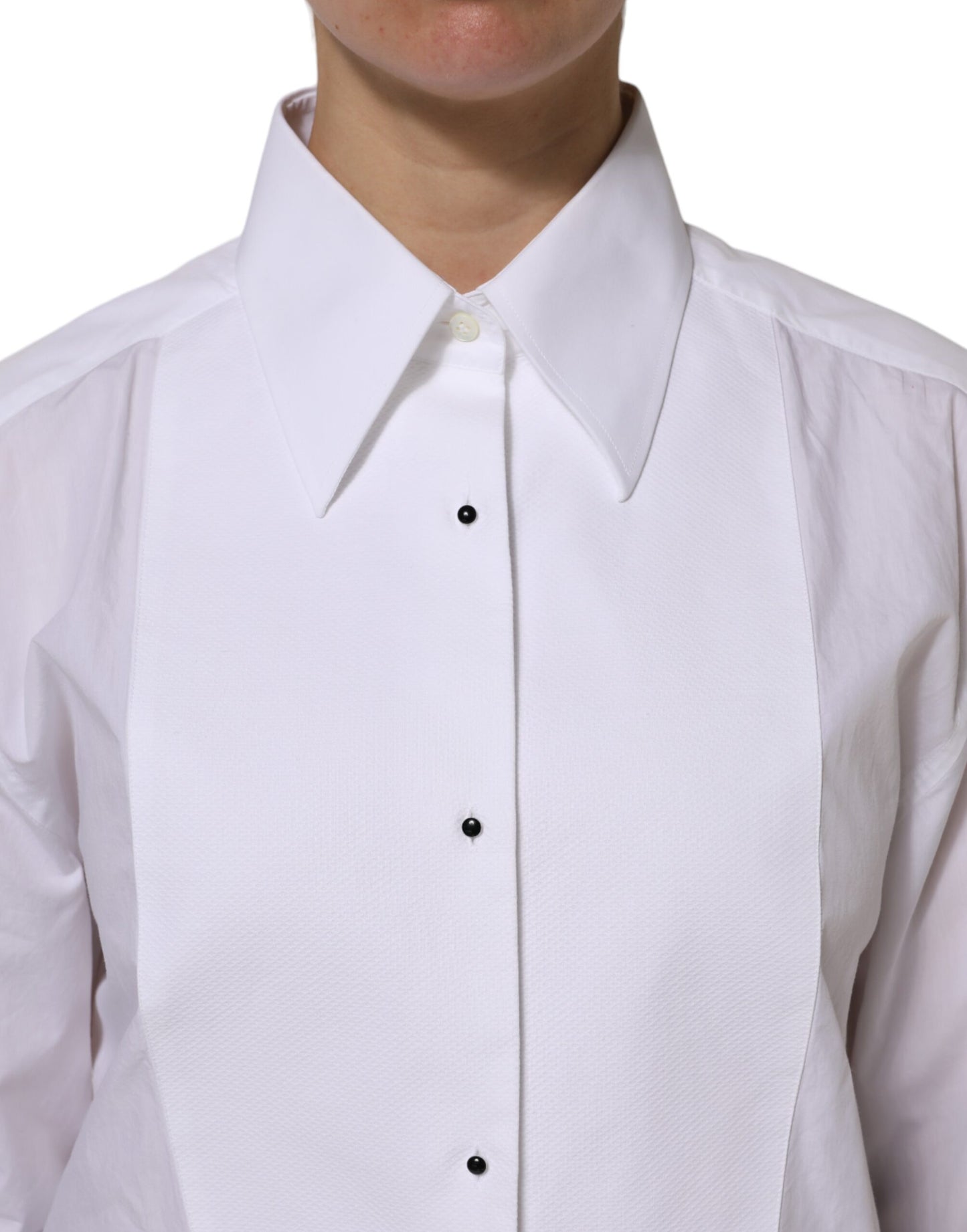 Dolce & Gabbana White Cotton Long Sleeves Collared Top Shirt