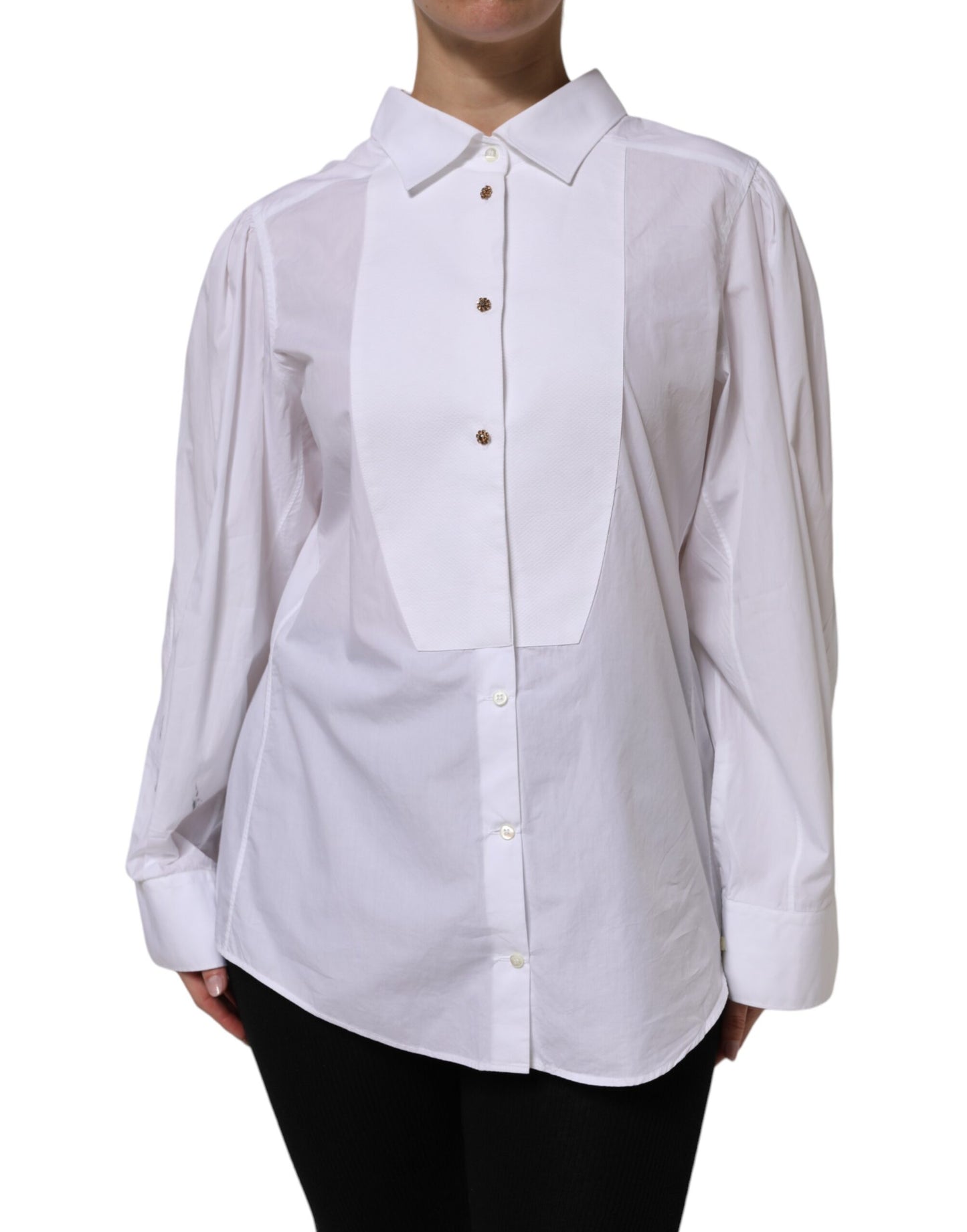 Dolce & Gabbana White Cotton Long Sleeves Formal Top Shirt