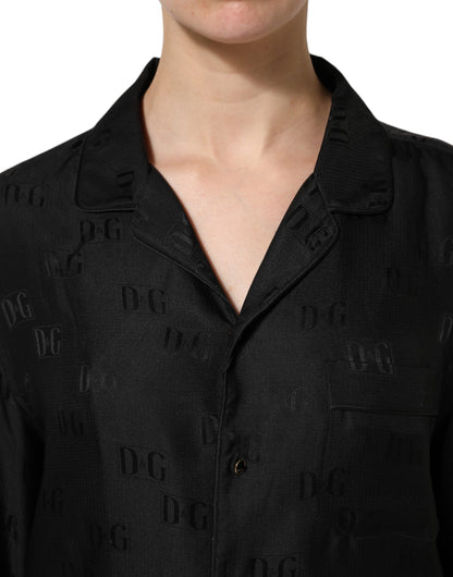 Dolce & Gabbana Black Silk DG Embroidery Long Sleeves Top