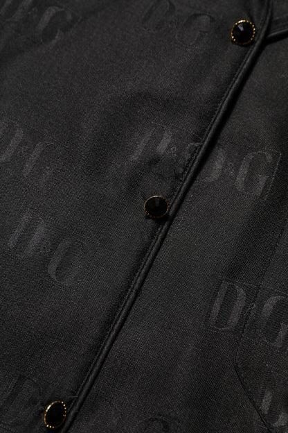 Dolce & Gabbana Black Silk DG Embroidery Long Sleeves Top