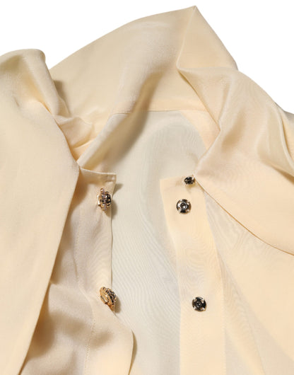 Dolce & Gabbana Light Yellow Silk Ascot Collared Blouse Top