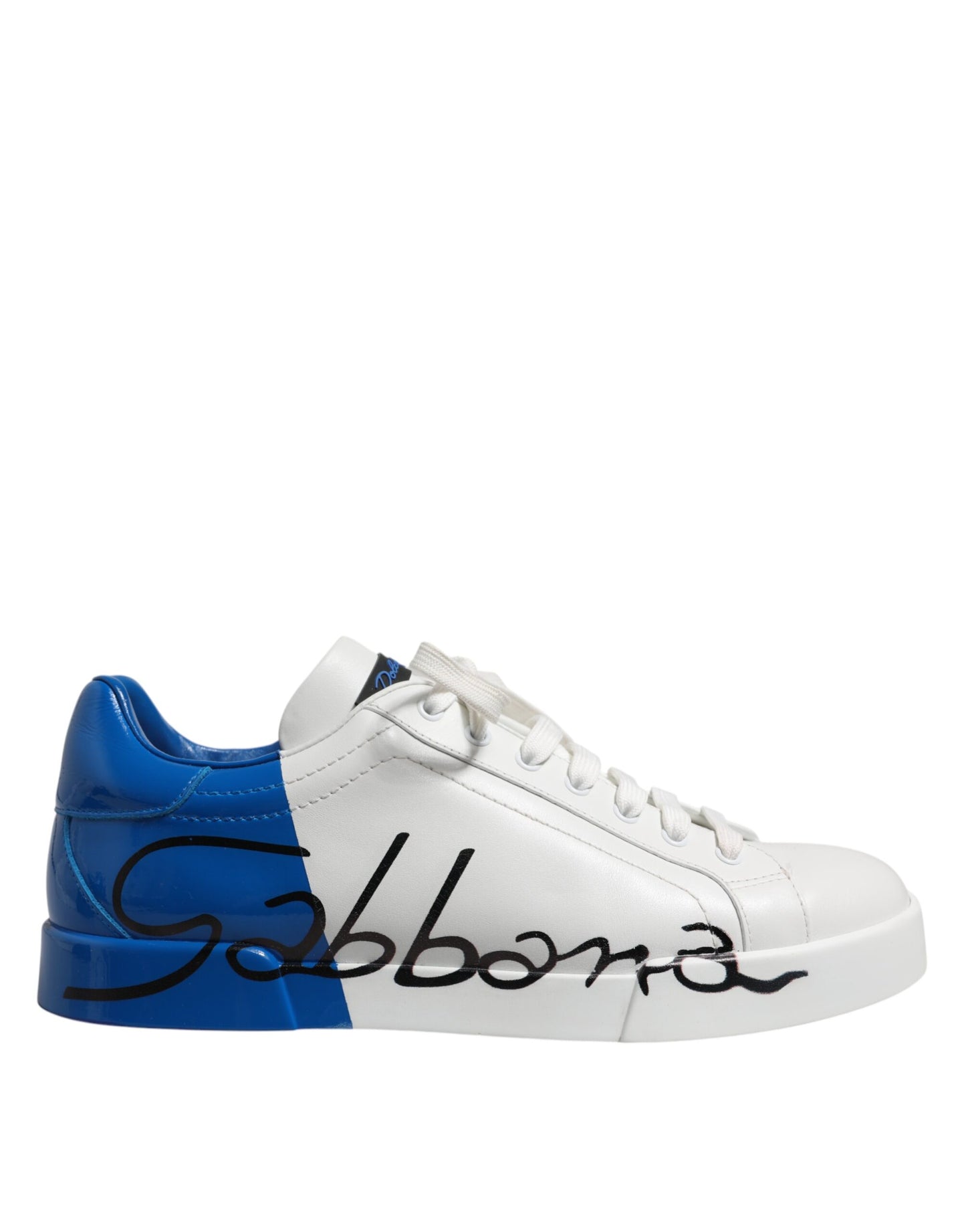 Dolce & Gabbana White Blue Low Top Leather Sneakers Shoes