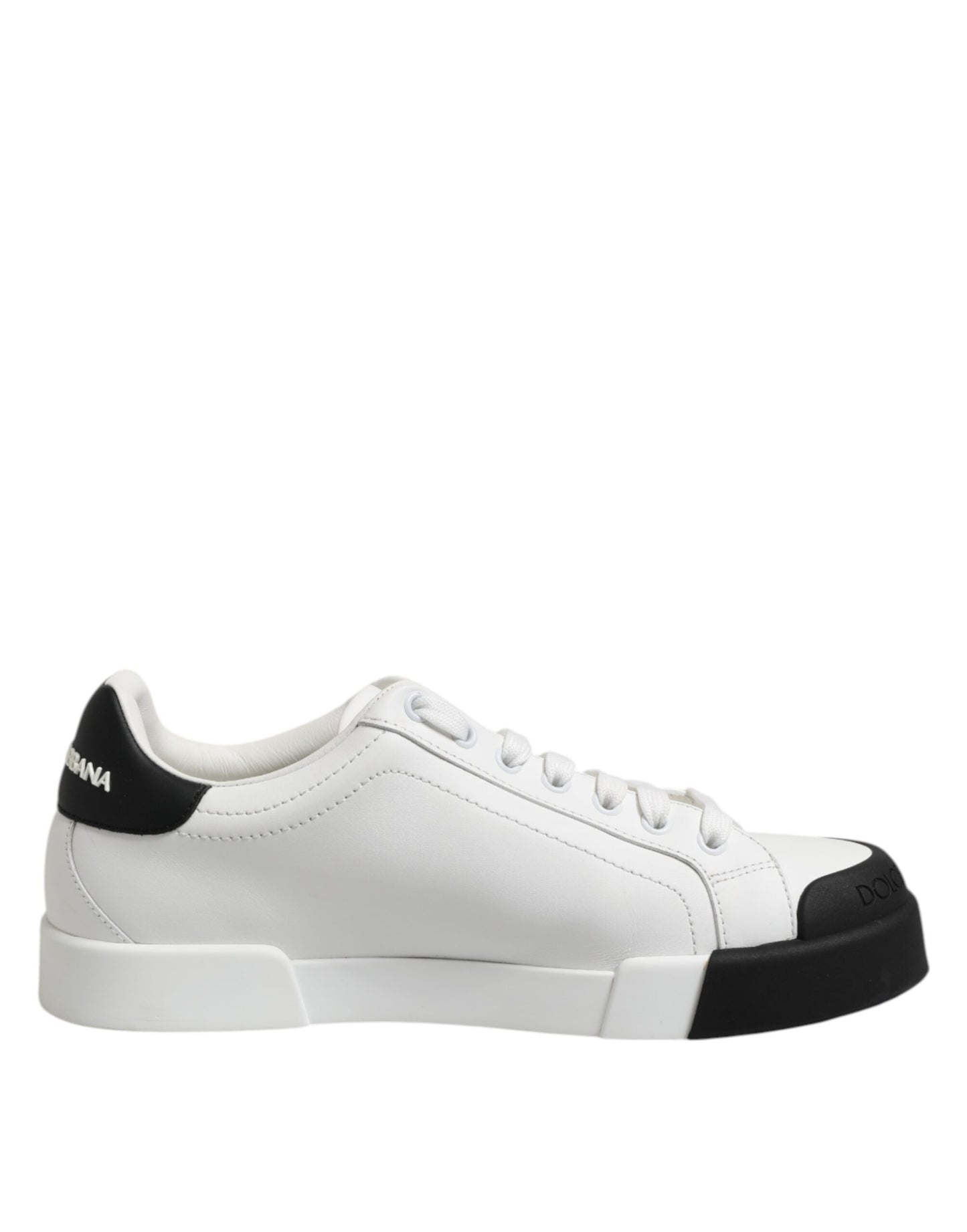 Dolce & Gabbana White Black Logo Leather Lace Up Sneakers Shoes
